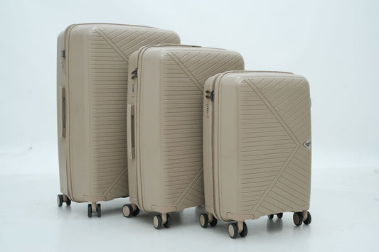 DesertBags Textured Hard-Sided Beige Trolley Suitcase