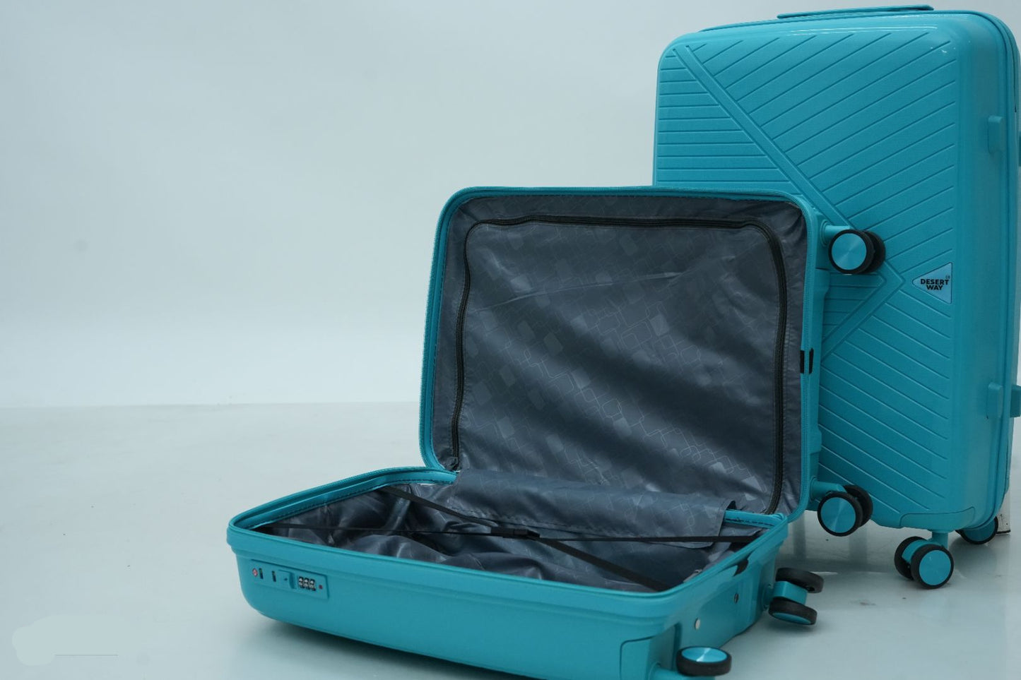 DesertBags Textured Hard-Sided Teal Blue Trolley Suitcase